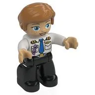 Duplo Figure with Thick Short Hair Combed over Forehead and Bun Nougat, Pilot Uniform, Black Legs, White