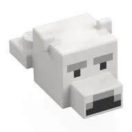 Animal Body Part, Bear Head 1 x 2 with Cube Polar Bear with Pixelated Face, Narrow Eyes Print, White