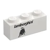 Brick 1 x 3 with Black 'Lamborghini', Bull Print, White