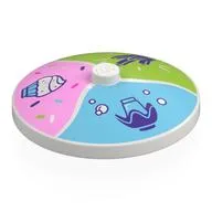 Dish 4 x 4 Inverted [Radar] with Cupcake on Bright Pink Field, Fries on Lime Field, Flower on Bright Light Blue Field Print, White