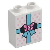Duplo Brick 1 x 2 x 2 with Gift with Minnie Mouse Ears & Bow Print, White