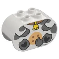 Duplo Brick 2 x 4 x 2 Rounded Ends with Cow Body, Bell Print, White