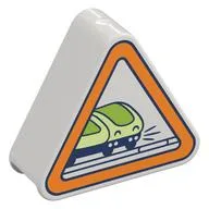 Duplo Brick 1 x 3 x 2 Triangle with Train, Orange Border Print, White