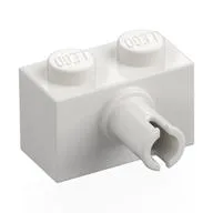 Brick Special 1 x 2 with Pin - Bottom Stud Holder, White