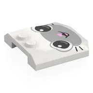 Brick Wedged, Curved Triple 4 x 4 x 2/3, 2 Studs with Light Bluish Grey Cat Face, Black Eyes, Bright Pink Nose Print, White