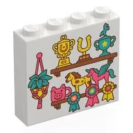 Brick 1 x 4 x 3 with Trophies, Horses, Ribbons, Hanging Plant Print, White