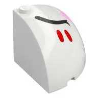 Brick Round Corner 4 x 4 x 3 Quarter Dome Top with Closed Black Eyes, Red Stripes, Bright Pink Cheek, Right, White