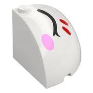 Brick Round Corner 4 x 4 x 3 Quarter Dome Top with Closed Black Eyes, Red Stripes, Bright Pink Cheek, Left, White