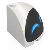 Brick Round Corner 4 x 4 x 3 Quarter Dome Top with Blue Droid Eyes on Black Background Print, White