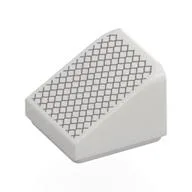 Brick Sloped 30° 1 x 1 x 2/3 with Silver Mesh Print, White