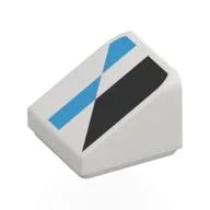 Brick Sloped 30° 1 x 1 x 2/3 with Black/Dark Azure Shapes Print, White