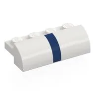 Brick Curved 2 x 4 x 1 with Dark Blue Stripe Print, White