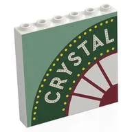 Panel 1 x 6 x 5 with White 'CRYSTAL' on Dark Green Circle, White/Dark Red Window, Sand Green Background Print, White
