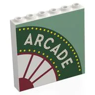 Panel 1 x 6 x 5 with White 'ARCADE' on Dark Green Circle, White/Dark Red Window, Sand Green Background Print, White
