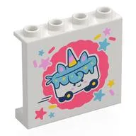 Panel 1 x 4 x 3 with White/Medium Blue Unicorn Cake on Wheels on Coral Background Print, White