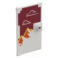 Door 1 x 4 x 6 Smooth with White Clouds, Orange Mountains on Dark Red Background Print, White