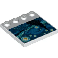 Plate Special 4 x 4, Studs on One Edge with Van Gogh Painting (Starry Night), White