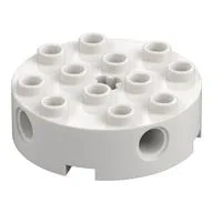 Brick Round 4 x 4 with 4 Side Pin Holes and Center Axle Hole, White