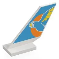 Tail Shuttle with Medium Azure Parrot, Yellow Beak, Wings on Orange Sun, Medium Azure Background Print, White