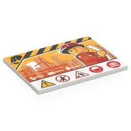 Tile 6 x 8 with Construction Site Sign, Black Mammoth, Minifig with Construction Hat, Warning Sings Print, White