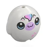 Pillow Plush Toy with Bright Light Blue Eyes, Lavender Nose, Bright Pink Stars, Pink/Lavender Swirl Print, White