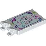 Tile Special 2 x 3 with 2 Clips with Drawing of Cat Print, White