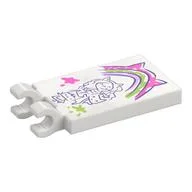 Tile Special 2 x 3 with 2 Clips with Drawing of Gabby, Kitten Rainbow Print, White