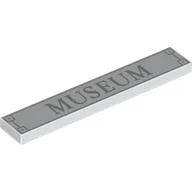 Tile 1 x 6 with Silver 'MUSEUM', Border Print, White