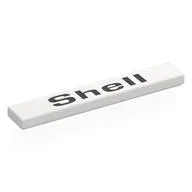 Tile 1 x 6 with Black 'SHELL' Print, White
