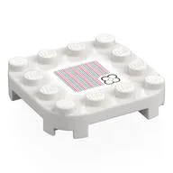 Plate Round Corners 4 x 4 x 2/3 Circle with Reduced Knobs and Flower, Barcode Print (Sticker), White
