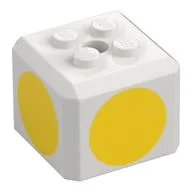 Brick Special Cube with 2 x 2 Studs on Top, and Yellow Circles Print, White
