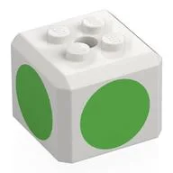 Brick Special Cube with 2 x 2 Studs on Top, and Bright Green Circles Print, White
