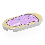 Tile Round 2 x 4 with Lavender Jell-O Hippo on Tan Background Print, White