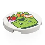 Tile Round 3 x 3 with Lime Shopping Bag with Face, Groceries Print, White