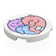 Tile Round 3 x 3 with Lavender Cat, Pink Horse, Blue Dog Print, White