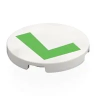 Tile Round 3 x 3 with Bright Green 'L' Print, White