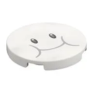Tile Round 3 x 3 with Black Eyes, Closed Moth, Puffed Cheeks Print, White