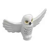 Animal, Bird, Owl Small with Open Wings, Angular Features with Yellow Eyes and Light Bluish Gray Rippled Chest Feathers Print, White
