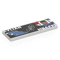 Tile 2 x 6 with Black Background, Blue/Red Shapes, 'KYLIAN MBAPPÉ', Portrait Print, White