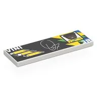 Tile 2 x 6 with Black Background, Yellow/Green Shapes, 'VINI JR', Portrait Print, White