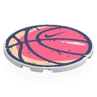 Tile Round 6 x 6 Coral/Bright Pink Basketball, Dark Blue Outline, Nike Logo Print, White