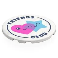Tile Round 6 x 6 with Dark Pink Heart, Bright Light Blue Star, Dark Blue 'FRIENDS FOREVER' Print, White