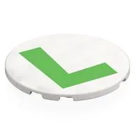 Tile Round 6 x 6 with Bright Green 'L' Print, White