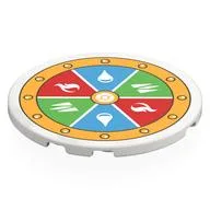 Tile Round 6 x 6 with Selection Wheel, Water Drop on Blue, Grass On Green, Flame on Red, Bright Light Orange Border Print, White