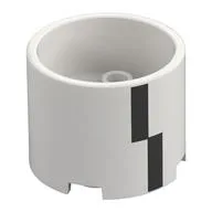 Brick Round 3 x 3 x 2 Recessed Center with 2 x 2 Studs and Axle Hole and Black Rectangles Print, White