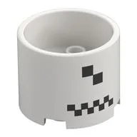 Brick Round 3 x 3 x 2 Recessed Center with 2 x 2 Studs and Axle Hole and Black Squares Print, White