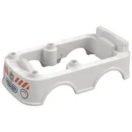 Duplo Car Body, Camper 6 x 10 x 2 with Dark Blue Grill, Orange Warning Stripes, Star of Life Print, White