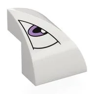 Brick Curved Double 2 x 2 x 1 2/3 Corner with Eye, Lavender Pupil, Right Print, White
