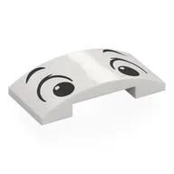 Brick Curved 4 x 2 Double with Black Eyes, Eyebrows Print, White