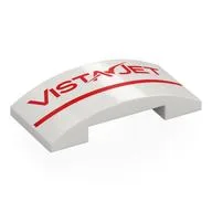 Brick Curved 4 x 2 Double with Red 'VISTA JET', Stripe Print, White